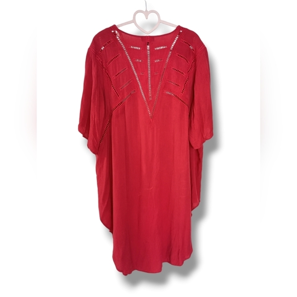 Torrid Red Crinkled Gauze Crochet Inset Longline Kimono Cardigan - Picture 6 of 8